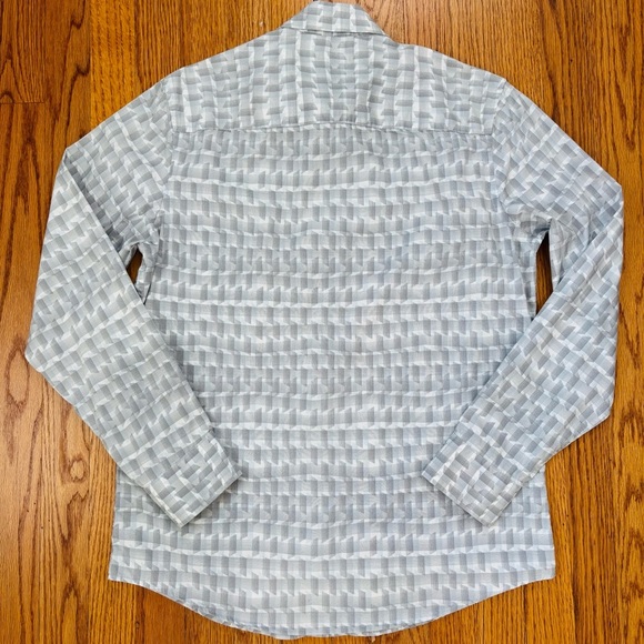 Alfani Button Front Long Sleeve Gray White Prisma Geo Print Causal Shirt Small - Picture 13 of 13
